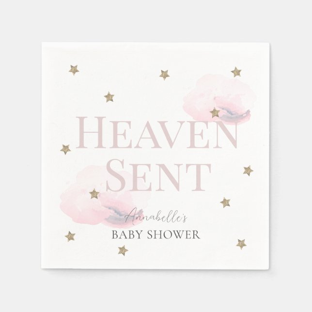 Heaven Sent Pink Girl Baby Shower Napkin (Front)