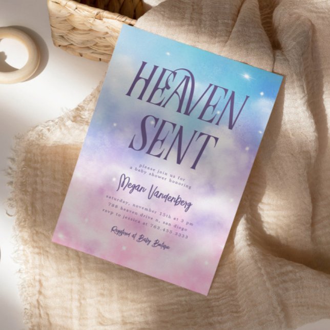 Heaven Sent Pink Sky Baby Shower Invitation (Creator Uploaded)