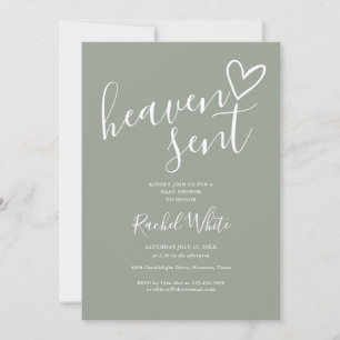 Heaven Sent Sage Green All In One Baby Shower Invitation
