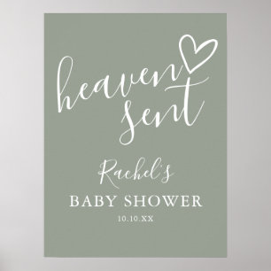 Heaven Sent Sage Green Neutral Baby Shower Sign