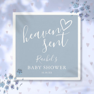 Heaven Sent Script Dusty Blue Boy Baby Shower Napkin