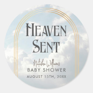 Heaven Sent Sky Blue Clouds Baby Shower Sticker