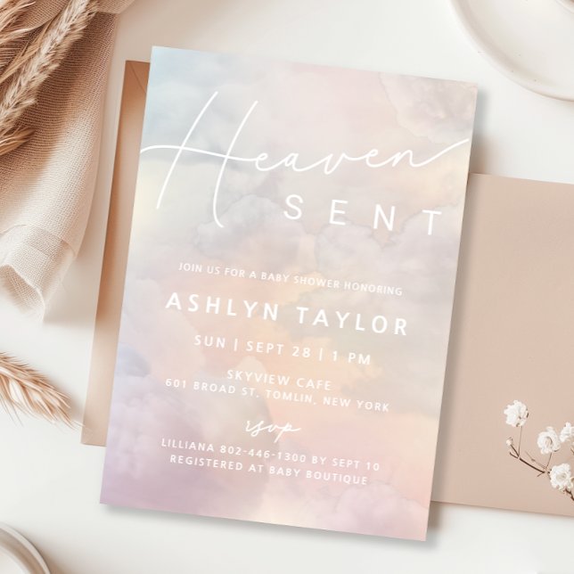 Heaven Sent Watercolor Sky Baby Shower Invitation  (Creator Uploaded)