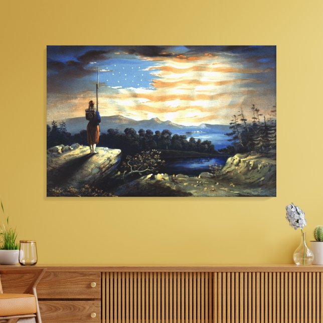 Heavenly American Flag in Sky, Zouave Civil War Canvas Print (Insitu(LivingRoom))