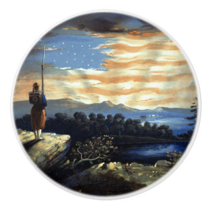 Heavenly American Flag in Sky, Zouave Civil War Ceramic Knob