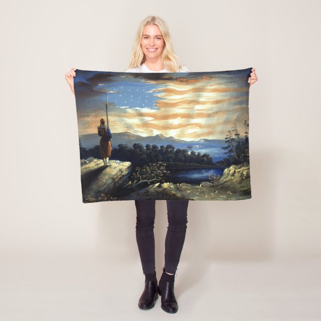Heavenly American Flag in Sky, Zouave Civil War Fleece Blanket (In Situ)
