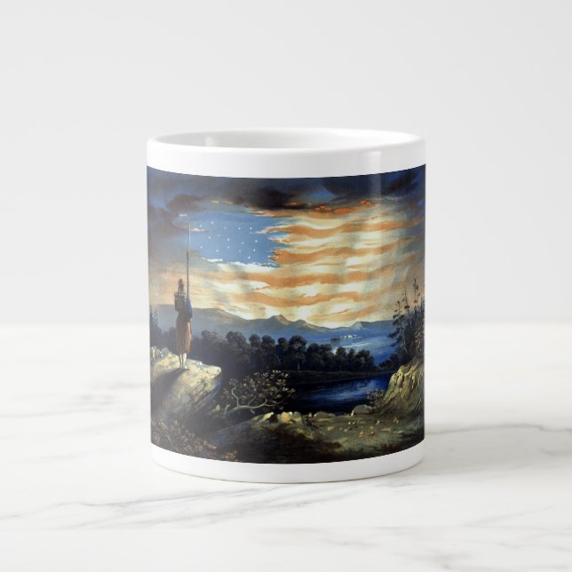 Heavenly American Flag in Sky, Zouave Civil War Large Coffee Mug (Front)