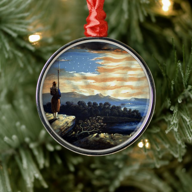 Heavenly American Flag in Sky, Zouave Civil War Metal Tree Decoration (Tree)