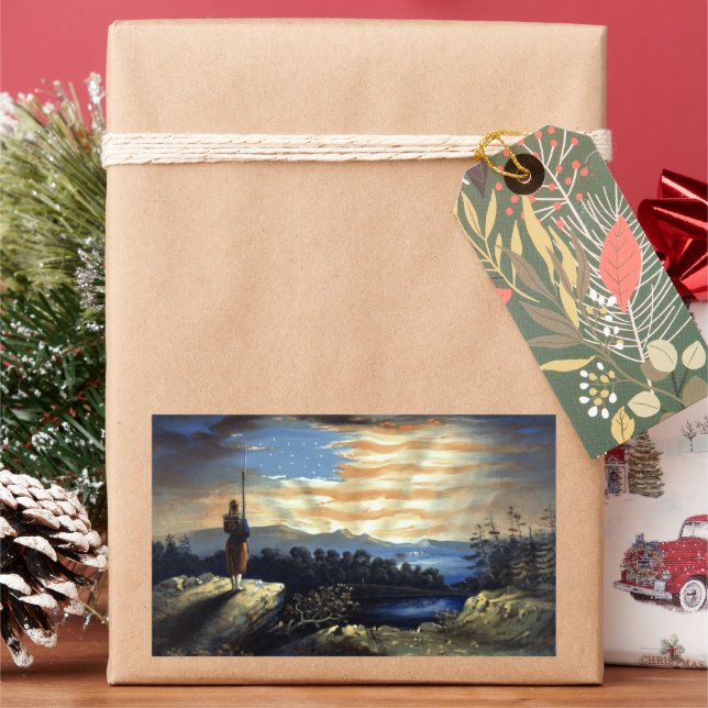 Heavenly American Flag in Sky, Zouave Civil War Rectangular Sticker (Holiday)