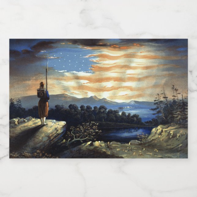 Heavenly American Flag in Sky, Zouave Civil War Sparkling Wine Label (Single Label)