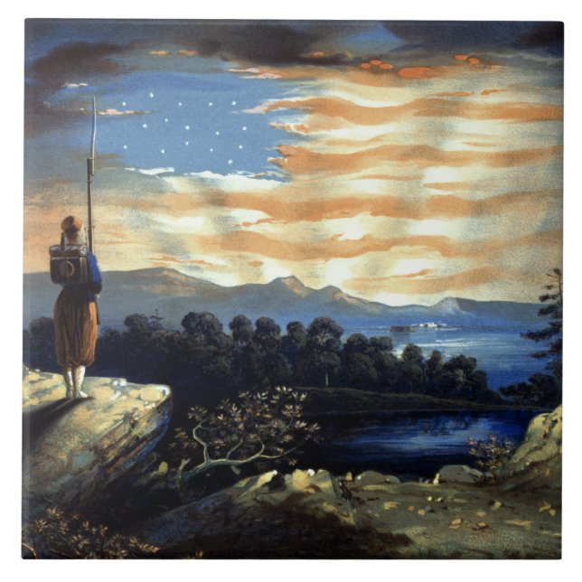 Heavenly American Flag in Sky, Zouave Civil War Tile (Front)