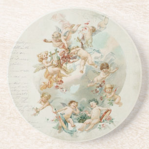 Heavenly Angel Cherubs Vintage Script Coaster