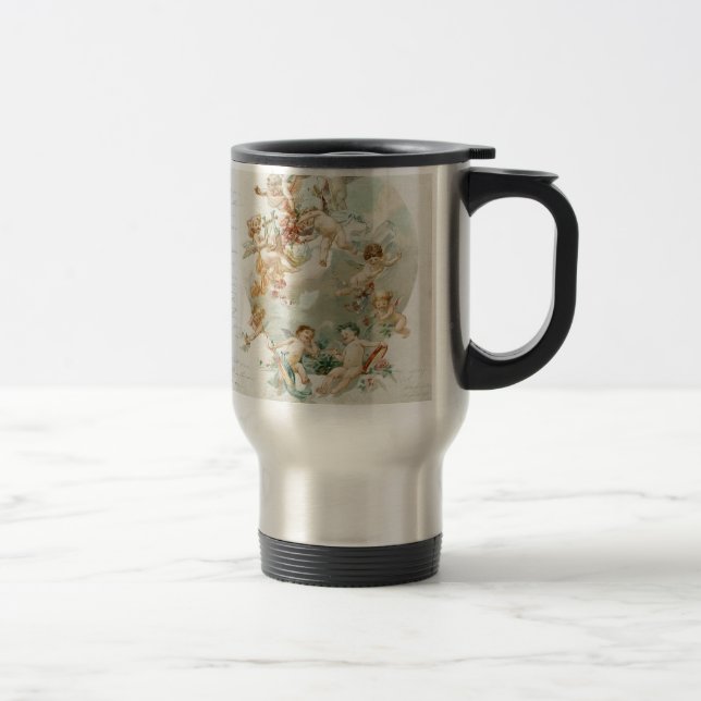 Heavenly Angel Cherubs Vintage Script Travel Mug (Right)