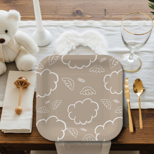 Heavenly Angel Halo Cloud Beige Paper Plate