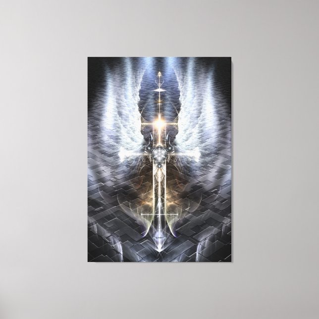 Heavenly Angel Wing Cross Canvas Print Jagged Path (Front)