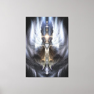Heavenly Angel Wing Cross Canvas Print Tile