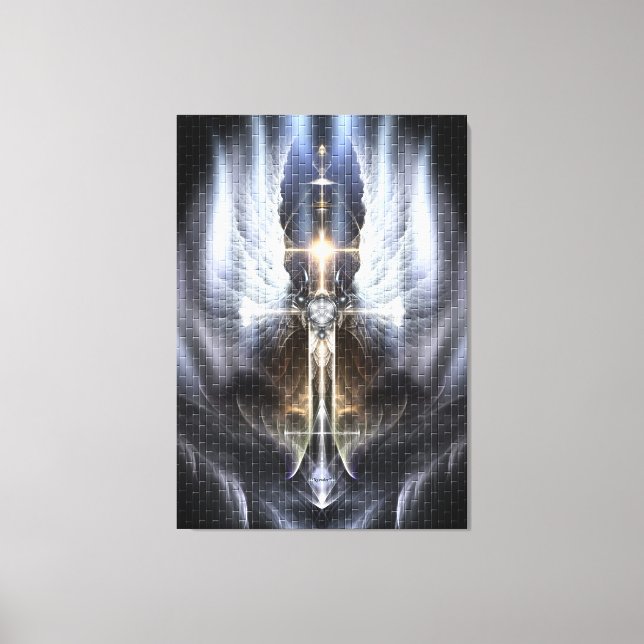 Heavenly Angel Wing Cross Canvas Print Tile (Front)