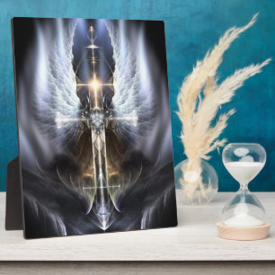 Heavenly Angel Wing Cross Fractal Art Photo Plaque