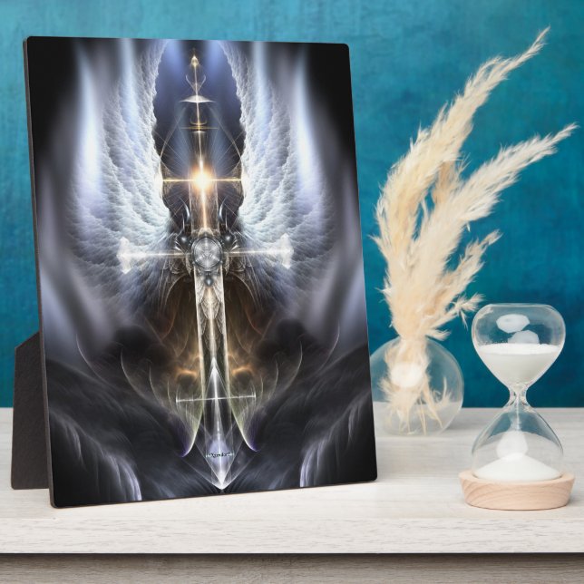 Heavenly Angel Wing Cross Fractal Art Photo Plaque (Side)
