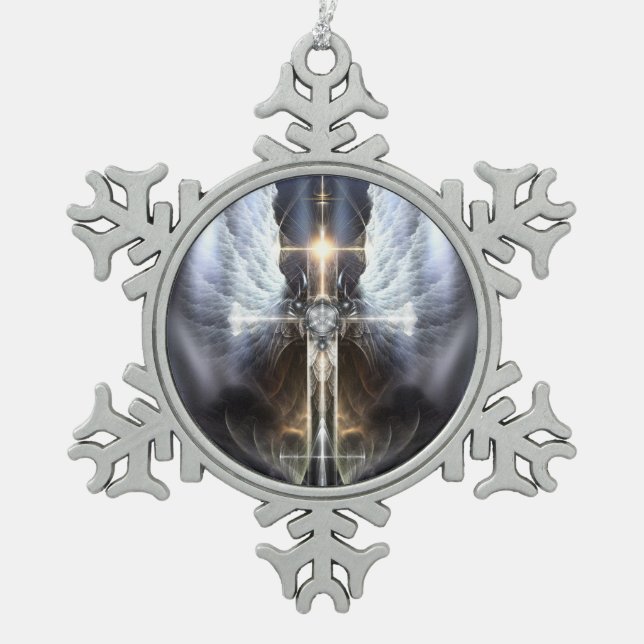 Heavenly Angel Wing Cross Snowflake Ornament (Front)
