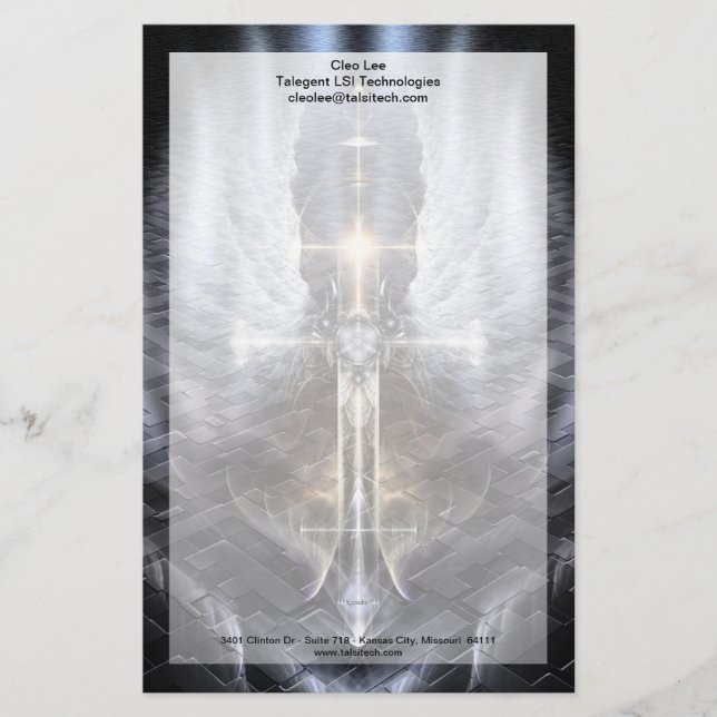 Heavenly Angel Wing Cross Stationery With Border (Front)