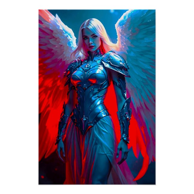 Heavenly angelic beauty in silver armor poster (Front)