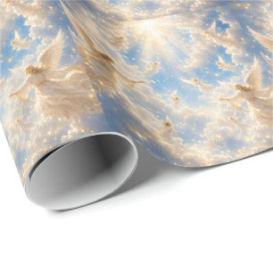 Heavenly Angels in the Clouds  Celestial Christian Wrapping Paper