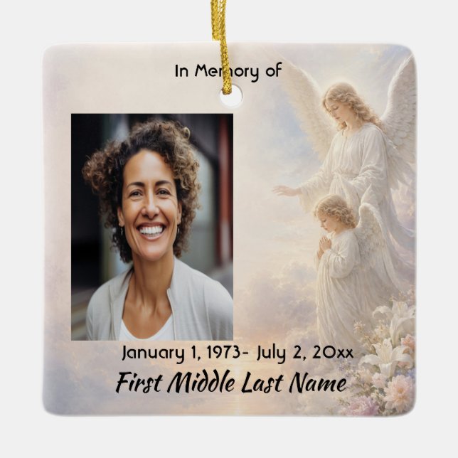 Heavenly Angels  Memorial Prayer Keepsake Ceramic Ornament (Front)