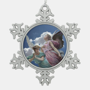 Heavenly Angels Snowflake Pewter Christmas Ornament