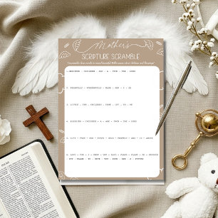 Heavenly Beige Mother's Scripture Scramble Game Invitation