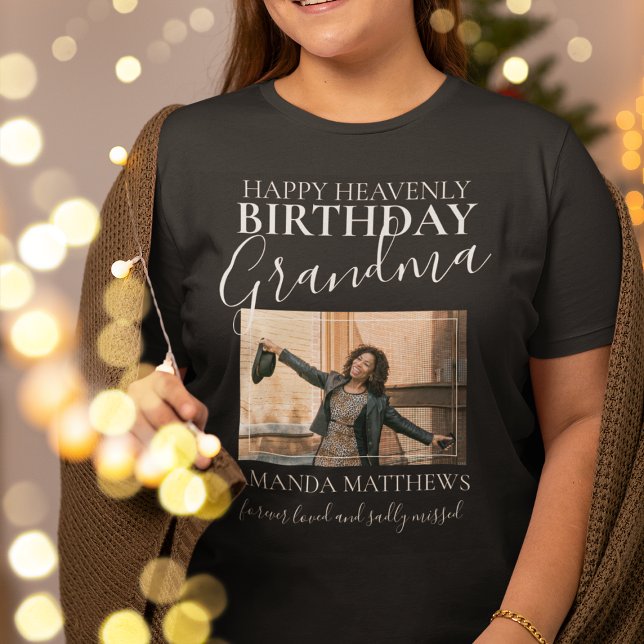 Heavenly Birthday Grandma | Photo Memorial T-Shirt (Creator Uploaded)