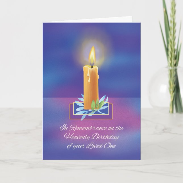 Heavenly Birthday Religious Shining Lighted Candle Card (Front)