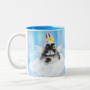 Heavenly Bliss: Gray and White Bunny on Cloud with Two-Tone Coffee Mug