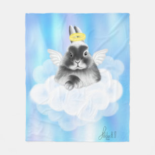 Heavenly Bliss: Grey and White Bunny on Cloud with Fleece Blanket
