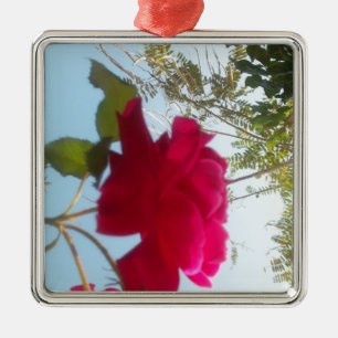 Heavenly Bloom: A Rose Against the Sky Metal Tree Decoration