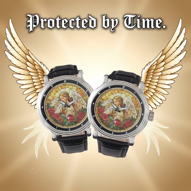 Heavenly Blossom Stained Glass Angel Floral Wall  Watch (Creator Uploaded)