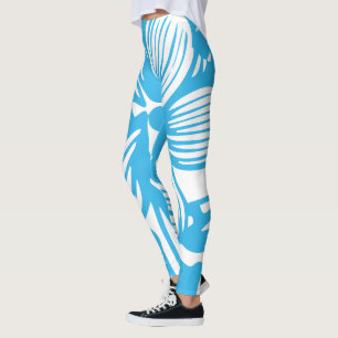 Heavenly Blue Botanical Hydrangea Flower Blossoms Leggings