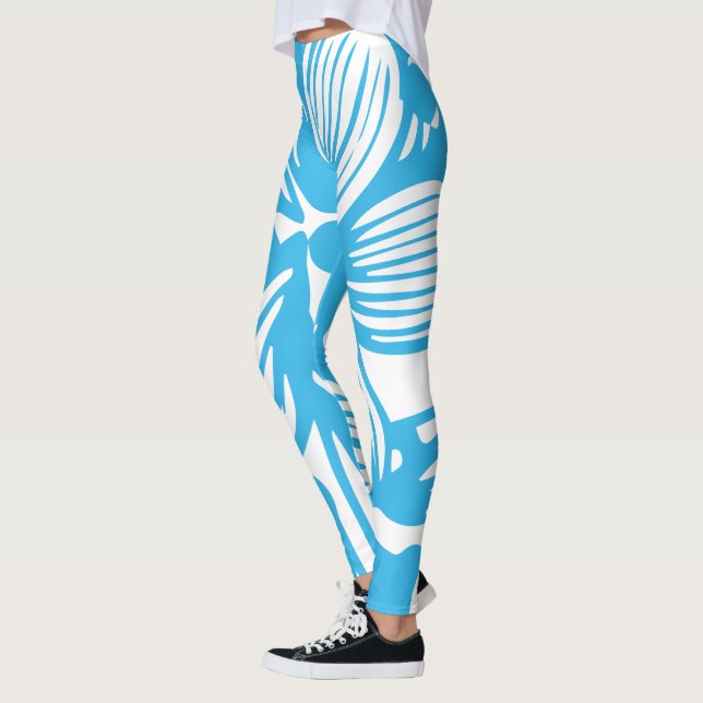 Heavenly Blue Botanical Hydrangea Flower Blossoms Leggings (Left)