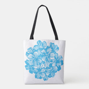 Heavenly Blue Botanical Hydrangea Flower Blossoms Tote Bag