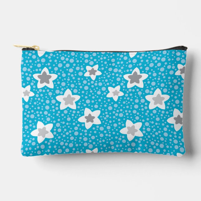Heavenly blue polka dot retro with stars accessory pouch (Front)
