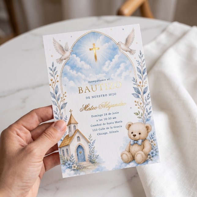 Heavenly Blue Teddy Bear Baptism Invitation (Creator Uploaded)