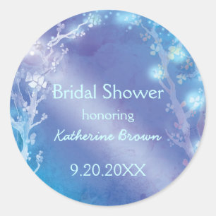 Heavenly Blue Trees Bridal Shower Classic Round Sticker