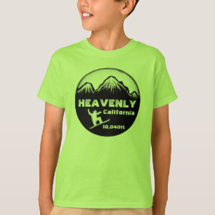 Heavenly California green snowboard art boys tee