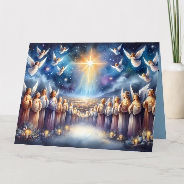 Heavenly Choir Under Star of Bethlehem Card (Front)