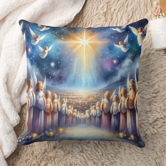 Heavenly Choir Under Star of Bethlehem Cushion (Blanket)