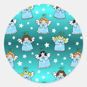 Heavenly Christmas Angels Pattern Classic Round Sticker