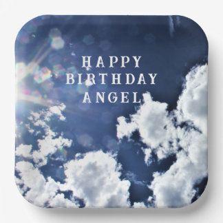 Heavenly Clouds  "Happy Birthday" "Angel" Paper Plate
