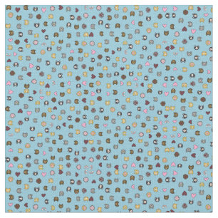 Heavenly Cute Hand Drawn Cat Faces Pattern Fabric