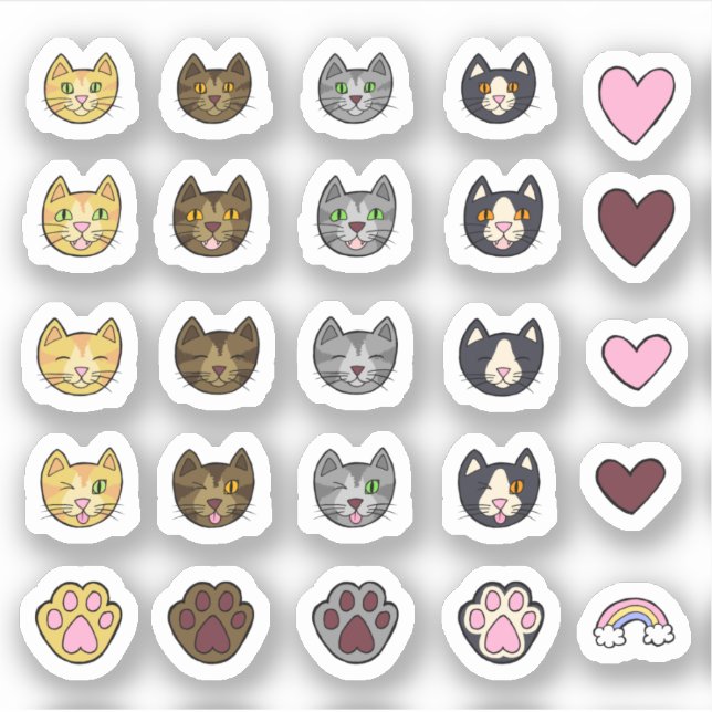 Heavenly Cute Hand Drawn Cat Faces Sticker Pack (Front)