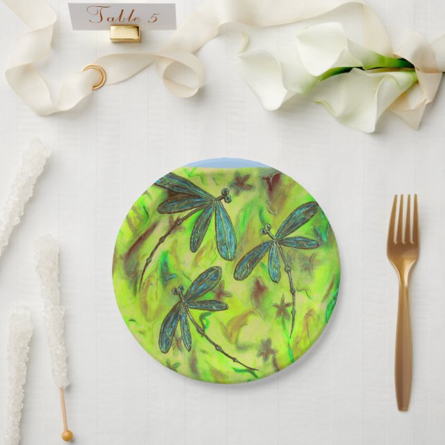 Heavenly Dragonflies On a Starry Sky Paper Plate (Wedding)
